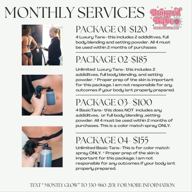 UNLIMITED Luxury Tans at Bronzed Babe Sunless Spray Tans in Kent, OH